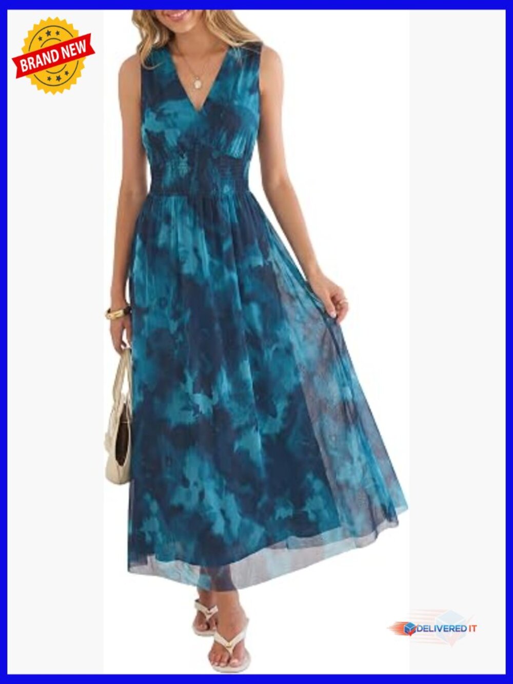 Sleeveless Floral Maxi Dress V-Neck A-Line Tulle Wedding Guest Boho